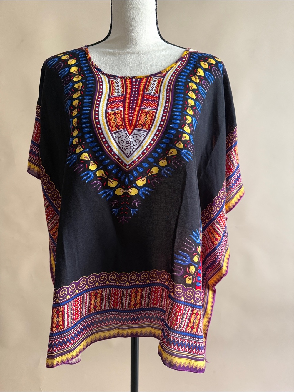 Black Multicolor Dashiki-Inspired Women's Top